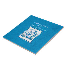 Azulejo De Cerâmica Primeira Comunhão do Afilhado, Trigo, Uvas Azul
