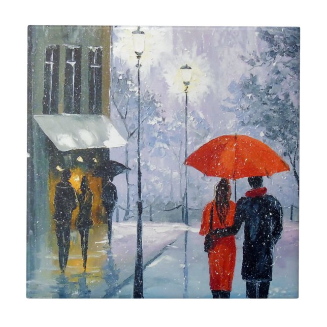 Azulejo De Cerâmica Primeira neve em Paris (Frente)