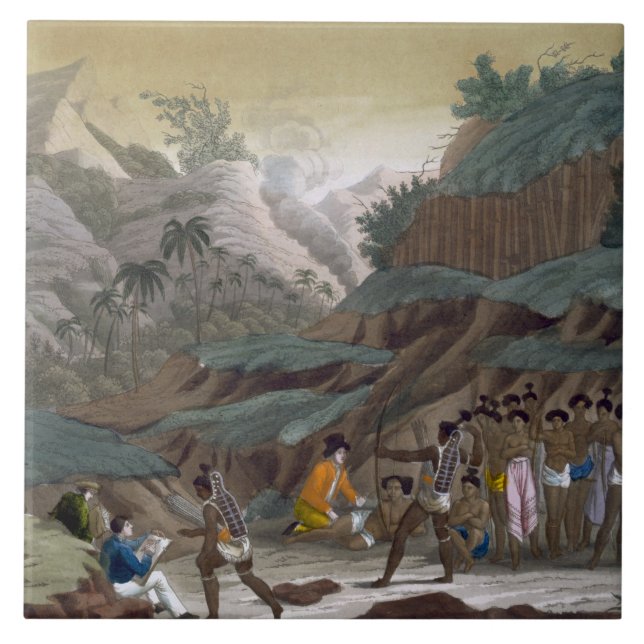 Azulejo De Cerâmica Primeira reunião de exploradores franceses com o (Frente)