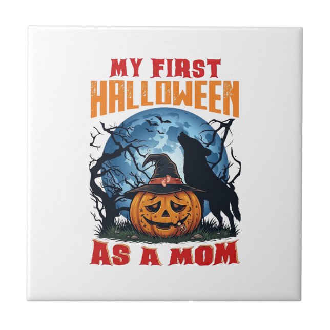 Azulejo De Cerâmica Primeiro Halloween Como Mãe Abóbora Lobo Lua_1 (Frente)