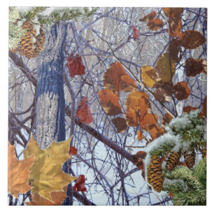 Azulejo De Cerâmica Primeiro impressão de Camo da floresta do inverno