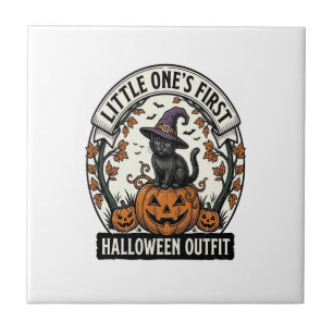 Azulejo De Cerâmica Primeiro Traje de Halloween Vintage Gato Preto Abó