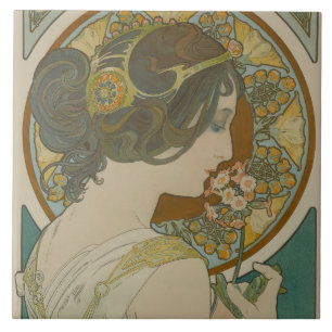 Azulejo De Cerâmica Primrose por Alphonse Mucha (1899)