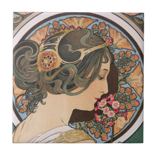 Azulejo De Cerâmica Prímula por Alphonse Mucha - arte Nouveau do