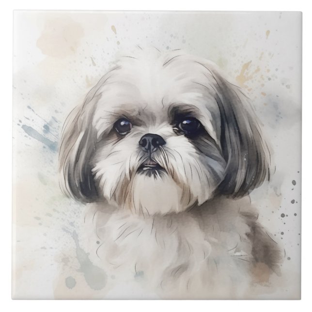 Azulejo De Cerâmica Prince Shih Tzu dog, Watercolor pet (Frente)
