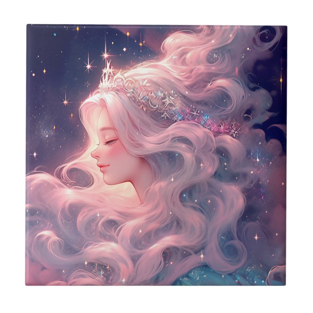 Azulejo De Cerâmica Princesa Anime Feita De Estrelas (Frente)