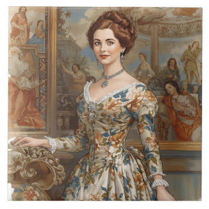 Azulejo De Cerâmica Princesa Clássica e Bonita com Acentos Florais