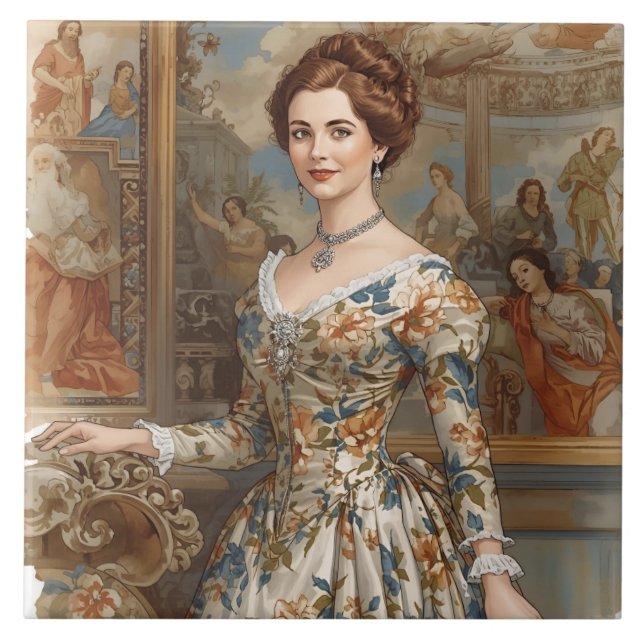 Azulejo De Cerâmica Princesa Clássica e Bonita com Acentos Florais (Frente)