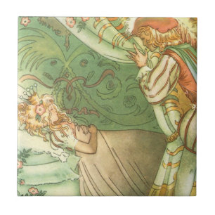 Azulejo De Cerâmica Princesa da Bela Adormecida, Conto de Fadas Vintag