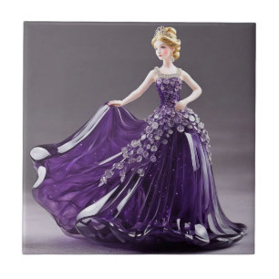 Azulejo De Cerâmica Princesa de cristal com vestido roxo