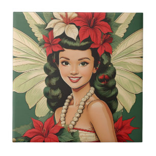 Azulejo De Cerâmica Princesa de Natal Tropical de Retro