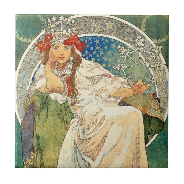 Azulejo De Cerâmica Princesa Jacinto Telhar de Alphonse Mucha (Frente)