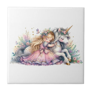 Azulejo De Cerâmica Princesa Unicórnio Pastel Conto de Fadas Fantasia