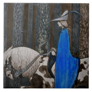 Azulejo De Cerâmica Príncipe e passeio de Tomten através das madeira