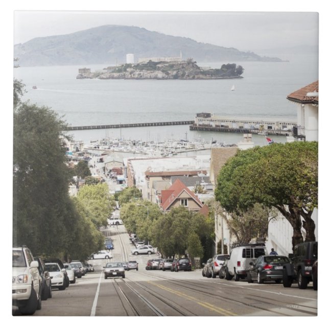 Azulejo De Cerâmica Prisão de Alcatraz vista de San Francisco (Frente)