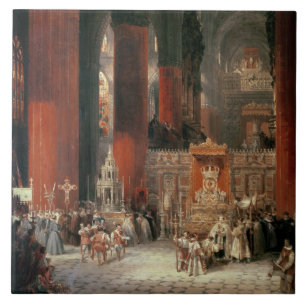 Azulejo De Cerâmica Procissão na catedral de Sevilha, 1833 (óleo no