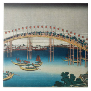 Azulejo De Cerâmica Procissão sobre uma ponte (impressão do woodbloc