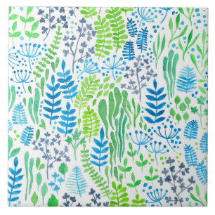 Azulejo De Cerâmica Produto floral de aquarela branco