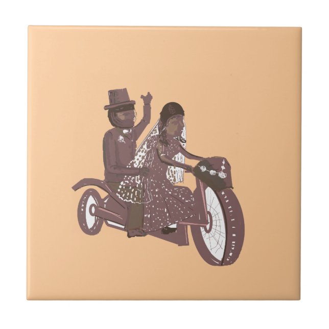 Azulejo De Cerâmica Produtos de Casamento Biker (Frente)