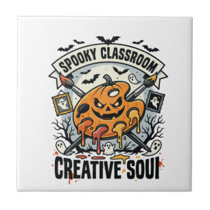 Azulejo De Cerâmica Professor de Arte de Halloween Sala de Aula Assust