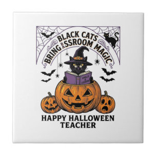 Azulejo De Cerâmica Professor de Halloween Gato Vintage Abóbora Sala d