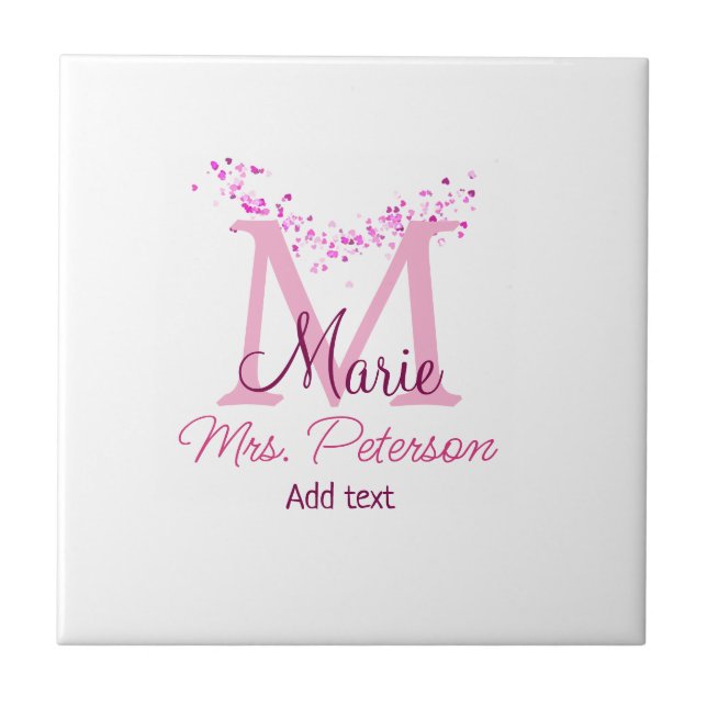 Azulejo De Cerâmica Professor de monograma de brilho cardíaco rosa Sra (Frente)