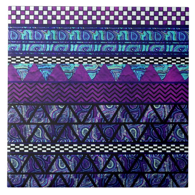 Azulejo De Cerâmica Profundamente - teste padrão tribal roxo das (Frente)
