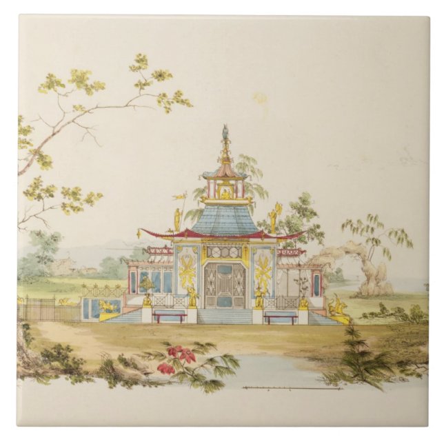 Azulejo De Cerâmica Projete para um templo chinês, c.1810 (caneta & (Frente)
