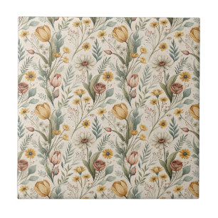 Azulejo De Cerâmica Projeto de Jardim Floral de Margaridas e Tulipas A