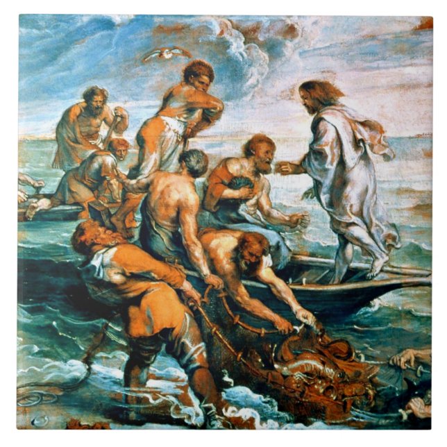 Azulejo De Cerâmica Projeto milagroso de peixes (Frente)