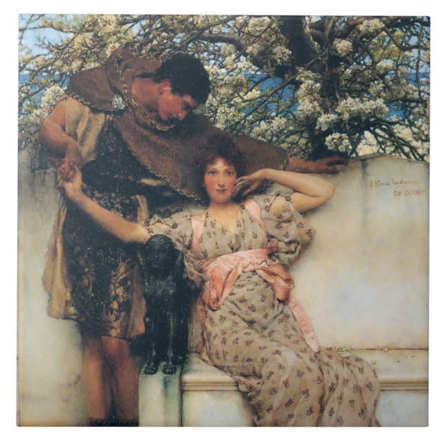 Azulejo De Cerâmica Promessa de Primavera (por Lawrence Alma-Tadema) (Frente)