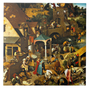 Azulejo De Cerâmica Provérbios neerlandeses, por Pieter Bruegel,