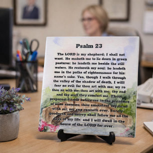 Azulejo De Cerâmica Psalm 23 Watercolor Bridge, flores rosa