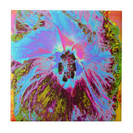 Azulejo De Cerâmica Psicodélico Cornflower Blue e Magenta Hibiscus