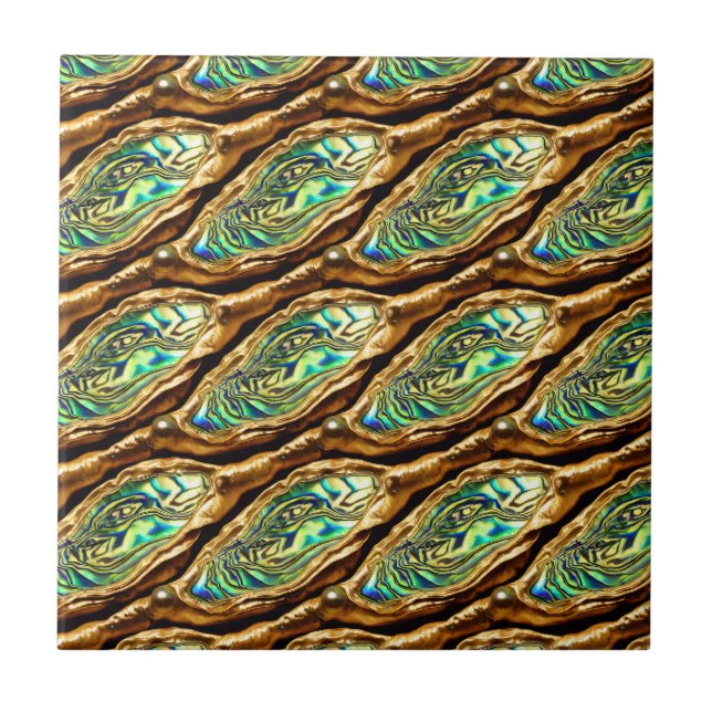 Azulejo De Cerâmica Puau shell dourado verde padrão de brilho (Frente)