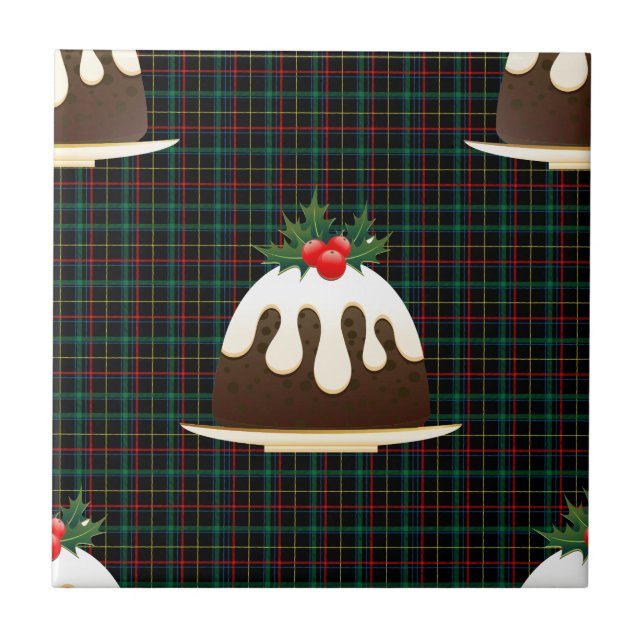 Azulejo De Cerâmica Pudins de natal xadrez (Frente)