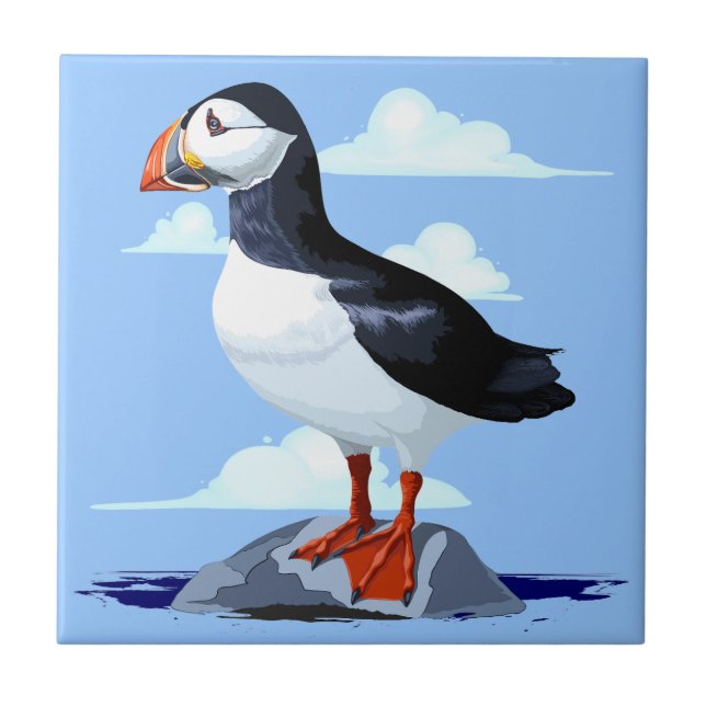 Azulejo De Cerâmica Puffin Cute Atlantic Seabird (Frente)