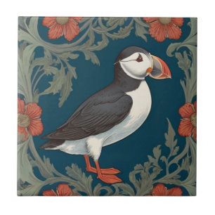 Azulejo De Cerâmica Puffin William Morris estilo Mar Direito Pássaro M