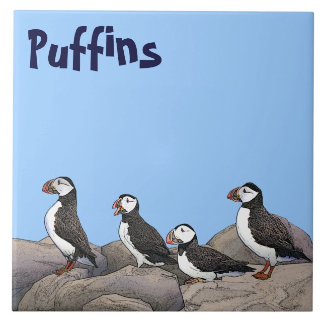 Azulejo De Cerâmica Puffins Atlântico (Frente)