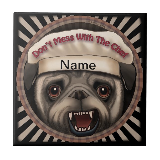 Azulejo De Cerâmica Pug Bagunça Com Chef (Frente)