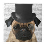Azulejo De Cerâmica Pug, Chapéu Formal e Chapéu<br><div class="desc">Pug,  Formal Hound e Chapéu por FabFunky. Possui um cachorro de dapper vestindo um tofat e um monóculo divertidos. | 191403D</div>