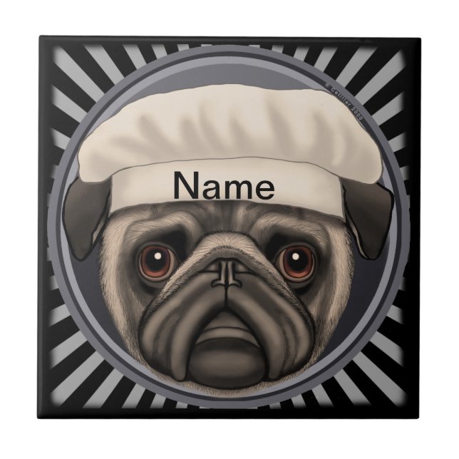 Azulejo De Cerâmica Pug Chef (Frente)
