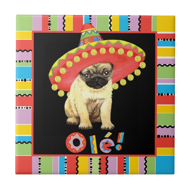 Azulejo De Cerâmica Pug da festa (Frente)