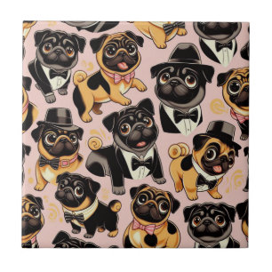 Azulejo De Cerâmica Pug de Cueca Sem Costura Retroativa