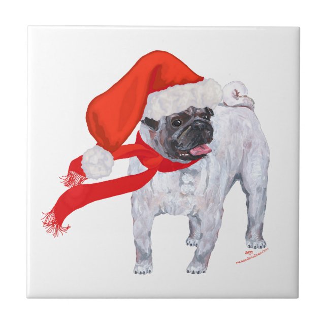 Azulejo De Cerâmica Pug de Natal (Frente)