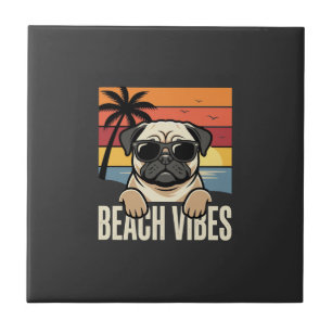Azulejo De Cerâmica Pug de Vibrações da Praia Pôr do Sol