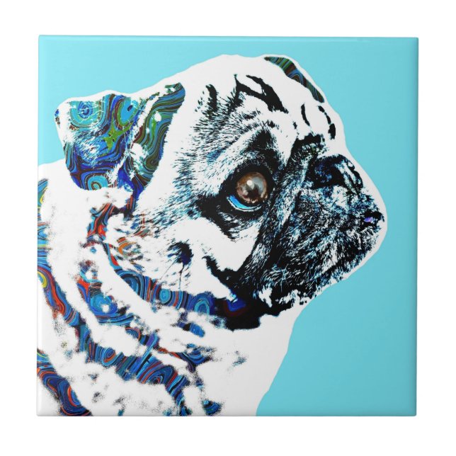 Azulejo De Cerâmica Pug Dog 166 fundo azul (Frente)