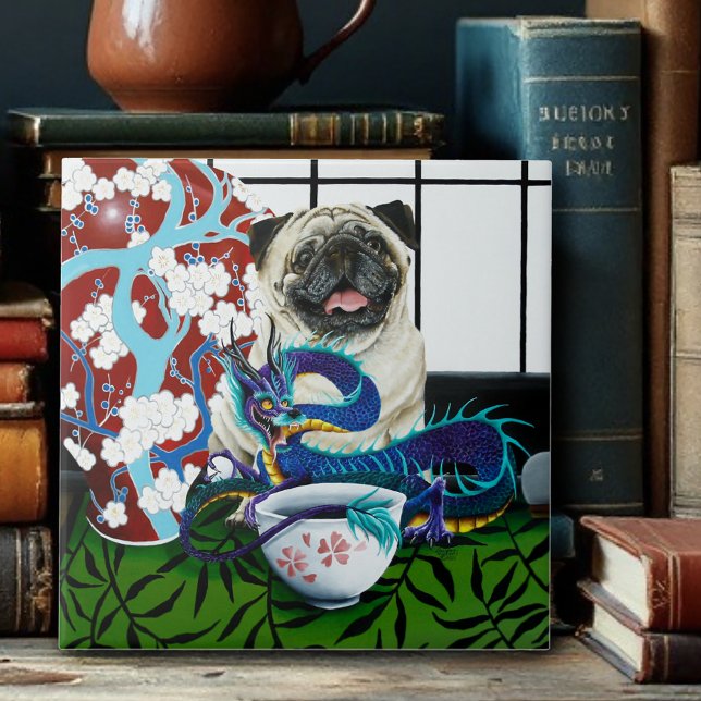 Azulejo De Cerâmica Pug Dragon Chinês Dragão (Criador carregado)