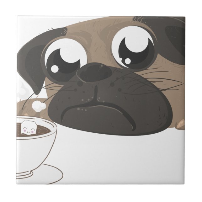 Azulejo De Cerâmica Pug e café (Frente)
