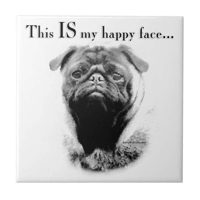 Azulejo De Cerâmica Pug Happy Face (Frente)